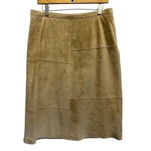 Tan‎ Suede Patchwork A Line Midi Skirt Women's Size